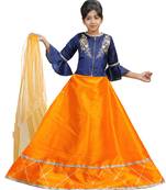 Orange Dupian Silk Hand Embroidery Kids Stitched Lehenga With Dupatta