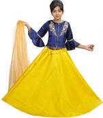 Yellow Dupian Silk Hand Embroidery Kids Stitched Lehenga With Dupatta