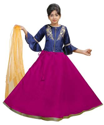 Rani Dupian Silk Hand Embroidery Kids Stitched Lehenga With Dupatta 1
