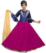 Rani Dupian Silk Hand Embroidery Kids Stitched Lehenga With Dupatta