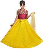 Yellow Dupian Silk Hand Embroidery Kids Stitched Lehenga With Dupatta