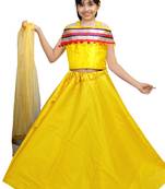 Yellow Dupian Silk Hand Embroidery Kids Stitched Lehenga With Dupatta