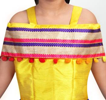 Yellow Dupian Silk Hand Embroidery Kids Stitched Lehenga With Dupatta 2