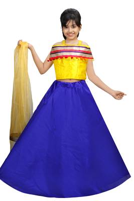 Blue Dupian Silk Hand Embroidery Kids Stitched Lehenga With Dupatta 1