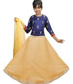 Gold Dupian Silk Hand Embroidery Kids Stitched Lehenga With Dupatta