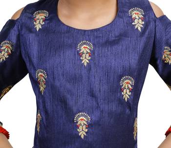 Gold Dupian Silk Hand Embroidery Kids Stitched Lehenga With Dupatta 2