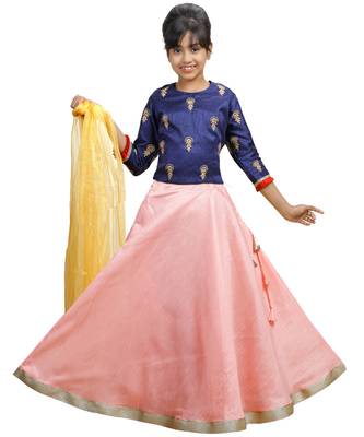 Pink Dupian Silk Hand Embroidery Kids Stitched Lehenga With Dupatta 1