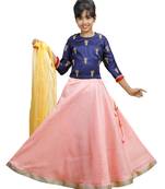 Pink Dupian Silk Hand Embroidery Kids Stitched Lehenga With Dupatta
