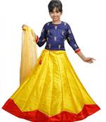 Yellow And Red Dupian Silk Hand Embroidery Kids Stitched Lehenga With Dupatta