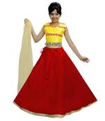 Red Dupian Silk Hand Embroidery Kids Stitched Lehenga With Dupatta