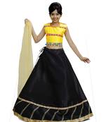 Black Dupian Silk Hand Embroidery Kids Stitched Lehenga With Dupatta