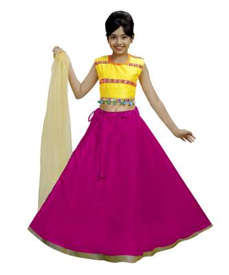 Rani Dupian Silk Hand Embroidery Kids Stitched Lehenga With Dupatta 1
