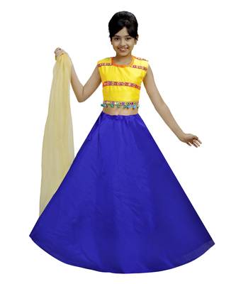 Blue Dupian Silk Hand Embroidery Kids Stitched Lehenga With Dupatta 1