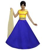 Blue Dupian Silk Hand Embroidery Kids Stitched Lehenga With Dupatta