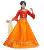 Orange Dupian Silk Hand Embroidery Kids Stitched Lehenga With Dupatta