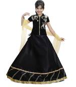 Black Dupian Silk Hand Embroidery Kids Stitched Lehenga With Dupatta