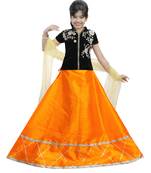 Orange Dupian Silk Hand Embroidery Kids Stitched Lehenga With Dupatta