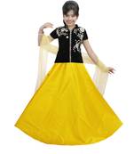 Yellow Dupian Silk Hand Embroidery Kids Stitched Lehenga With Dupatta