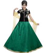 Green Dupian Silk Hand Embroidery Kids Stitched Lehenga With Dupatta