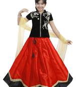 Black And Red Dupian Silk Hand Embroidery Kids Stitched Lehenga With Dupatta