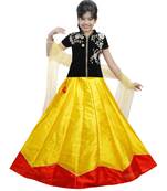 Yellow And Red Dupian Silk Hand Embroidery Kids Stitched Lehenga With Dupatta