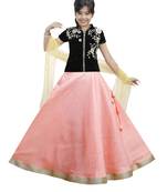 Pink Dupian Silk Hand Embroidery Kids Stitched Lehenga With Dupatta