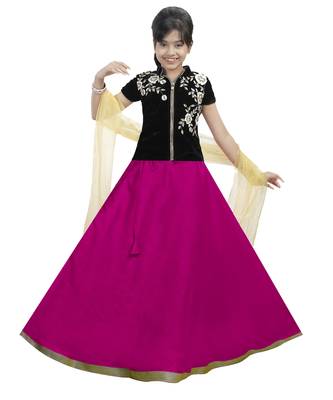 Rani Dupian Silk Hand Embroidery Kids Stitched Lehenga With Dupatta 1