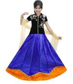 Blue And Orange Dupian Silk Hand Embroidery Kids Stitched Lehenga With Dupatta