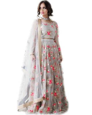 Light-multicolor embroidered georgette semi stitched lehenga 1