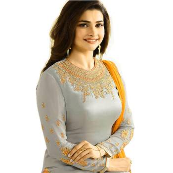 Grey embroidered faux crepe salwar 2