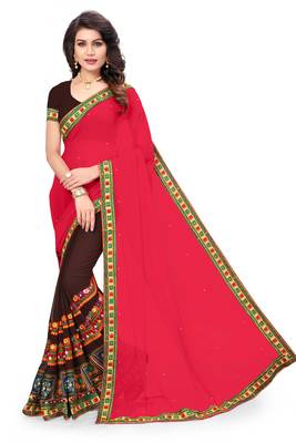 Pink Embroidered Georgette Saree With Blouse 1