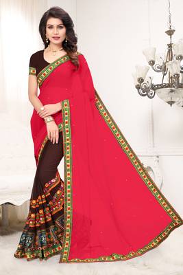 Pink Embroidered Georgette Saree With Blouse 2