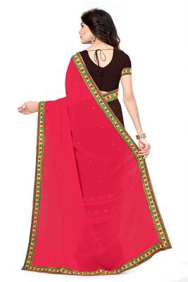 Pink Embroidered Georgette Saree With Blouse 3