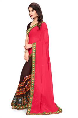 Pink Embroidered Georgette Saree With Blouse 4