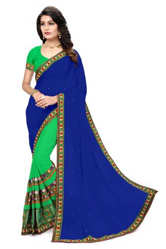 Blue Embroidered Georgette Saree With Blouse