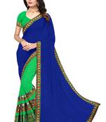 Blue Embroidered Georgette Saree With Blouse
