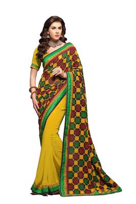 Yellow Embroidered Georgette Saree With Blouse 1