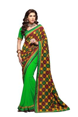 Green Embroidered Georgette Saree With Blouse 1