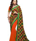 Orange Embroidered Georgette Saree With Blouse