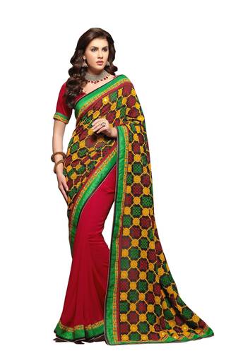 Red Embroidered Georgette Saree With Blouse