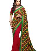 Red Embroidered Georgette Saree With Blouse