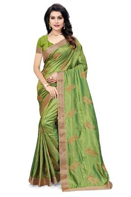 Green Embroidered Pure Silk Blend Saree With Blouse 1