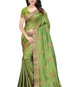 Green Embroidered Pure Silk Blend Saree With Blouse