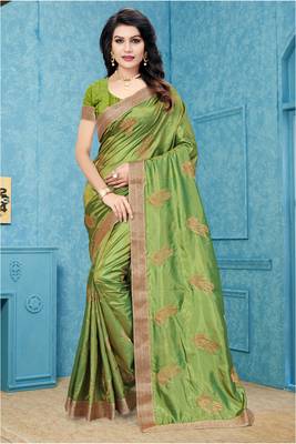 Green Embroidered Pure Silk Blend Saree With Blouse 2