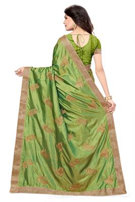 Green Embroidered Pure Silk Blend Saree With Blouse 3