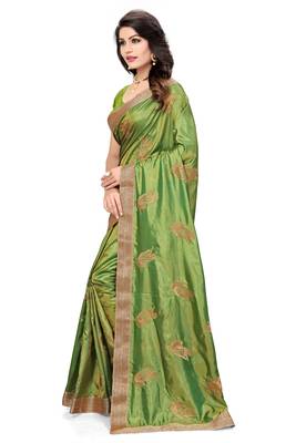 Green Embroidered Pure Silk Blend Saree With Blouse 4