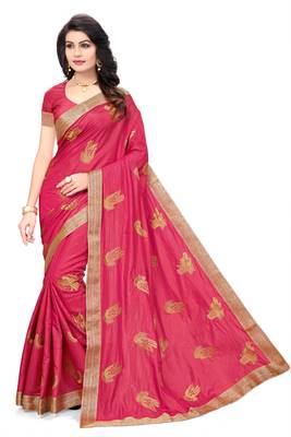 Pink embroidered  silk blend saree with blouse 1