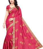 Pink embroidered  silk blend saree with blouse