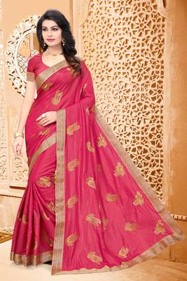 Pink embroidered  silk blend saree with blouse 2