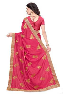 Pink embroidered  silk blend saree with blouse 3